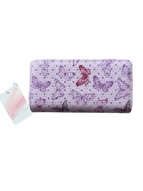 Butterfly Print double Zip Wallet in Lavender/Pink